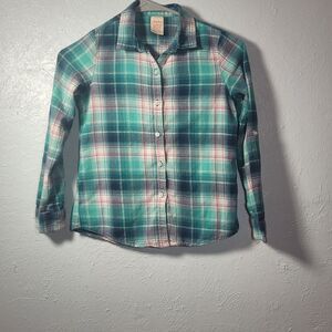 Faded Glory Girls' Flannel Shirt in Green, Size M (7-8)